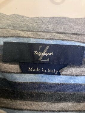 ZegnaSport Striped Long Sleeve Knit Shirt in Light Blue and Gray